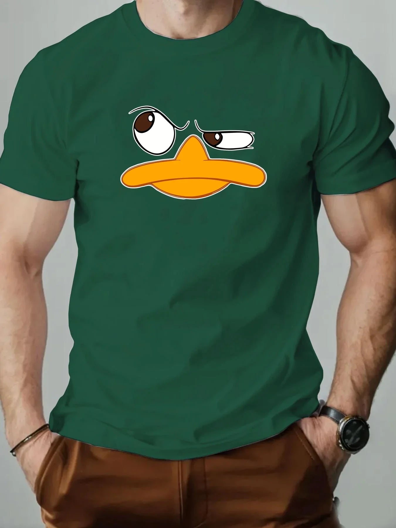 Men's T-Shirt 100% Cotton Funny Duck Cartoon Pattern Print Summer Round Neck Breathable Casual Short Sleeve Fashion T Shirt