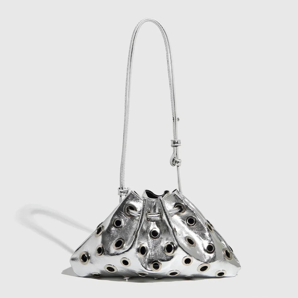 Hollow Rivet Designer Shoulder Bag Designer Luxury Bags Women 2025 Drawstring Bucket Bags High Quality Handbags Mini Purses Chic