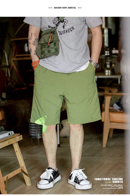 Casual Washed Cargo Shorts Men's Summer Lightweight Straight Leg Drawstring Pockets Shorts Breathable Outdoor Bottoms