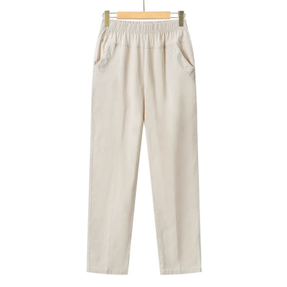Summer Casual Washed Cotton Women's Plus Size Pants 2025 Elastic Waist Office Casual Outdoor Trousers Breathable Cool Clothing