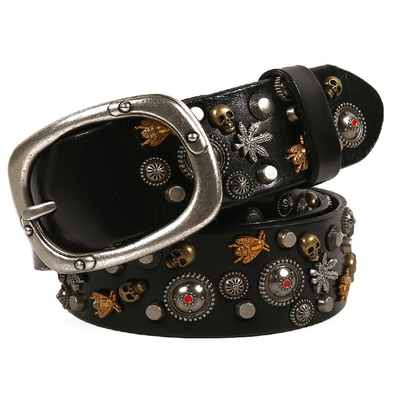 3.8CM Male Top Layer Luxury Designers Cowskin Genuine Leather Belts Men Alloy Pin Buckle Rivets Belt Casual Belt for Jeans
