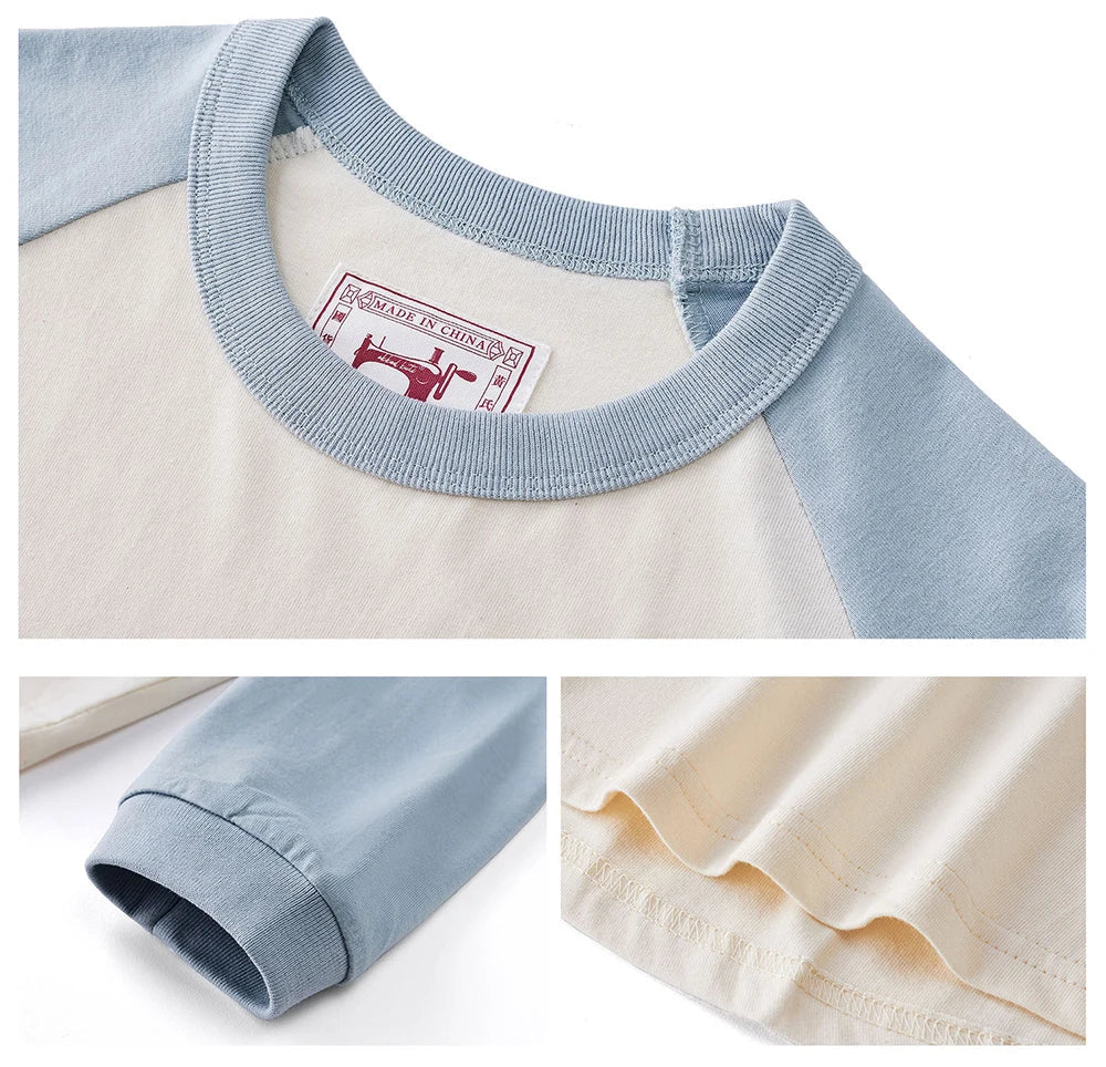 Amekaji Vintage Long Sleeve T Shirt Men Women Spring Autumn New Round Neck Raglan Sleeve T-shirt Retro Casual Bottoming Top Tees