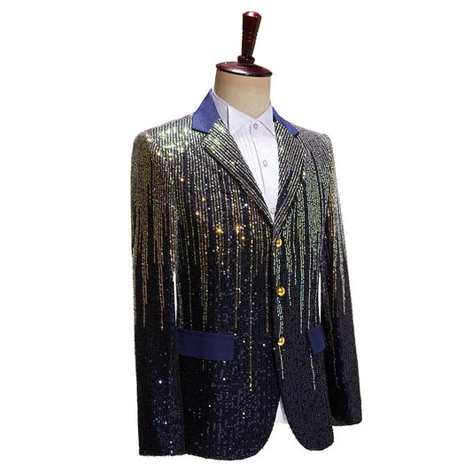 Mens Stage Performance Dress Jacket,Sequin Decoration Suit Jacket,Asian Size Wedding Party Slim Fit Tops