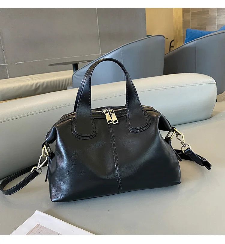 MS Genuine Leather Woman Bags Luxury Retro Shoulder Handbag Vintage Lady Messenger Casual Tote Crossbody Purses Black 2023 New