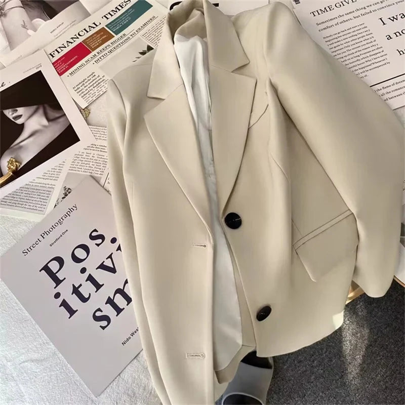 Korean Temperament Slim Blazers Women Spring Autumn Elegant Versatile Back Split Suit Jacket Single Breasted Loose Casual Coat