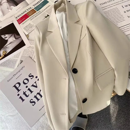 Korean Temperament Slim Blazers Women Spring Autumn Elegant Versatile Back Split Suit Jacket Single Breasted Loose Casual Coat