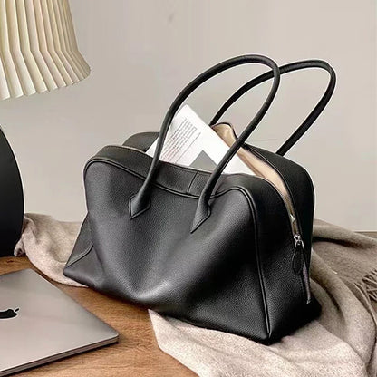 Genuine Leather Bowling Bags For Women Luxury Designer Handbags And Purses 2025 New In Cowhide Lychee Texture Underarm Shoulder