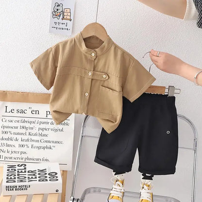 New Summer Fashion Children Baby Boys Clothes Suits Infant Button Workwear Shirt Shorts 2pcs/Set Kids Toddler Casual Outfit 0-5Y