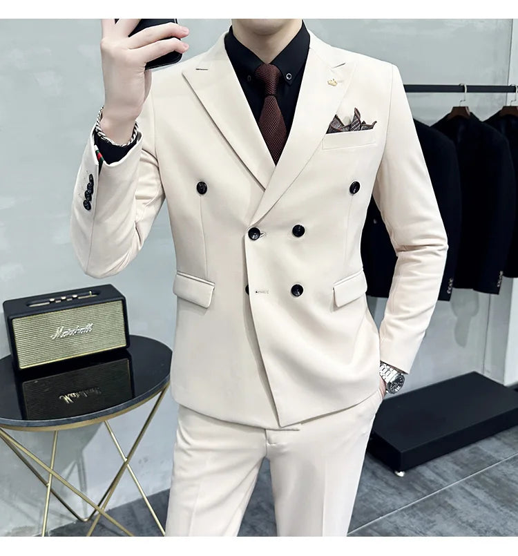 Jackets + Pants / Groom's Wedding Dress Best Fashion Mans Double -breasted Suit Blazer Trousers Male Formal Business Office Suit