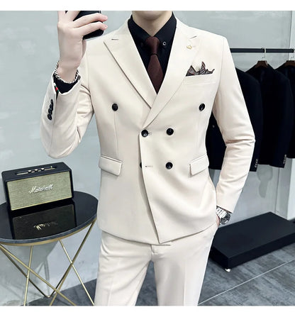 Jackets + Pants / Groom's Wedding Dress Best Fashion Mans Double -breasted Suit Blazer Trousers Male Formal Business Office Suit