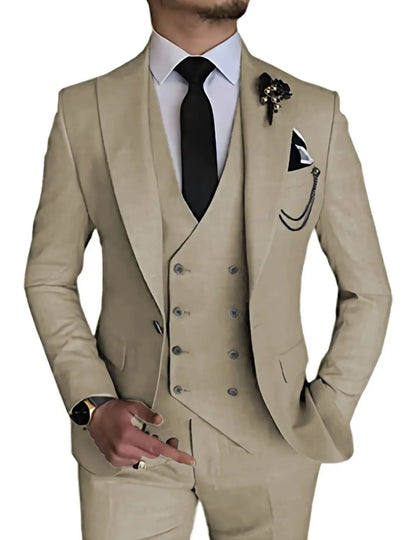 Dark Blue Slim Fit 3 Piece Wedding Suits for Men Best Man Groom Tuxedos Smart Casual Prom Party Business Costume Homme Male Set