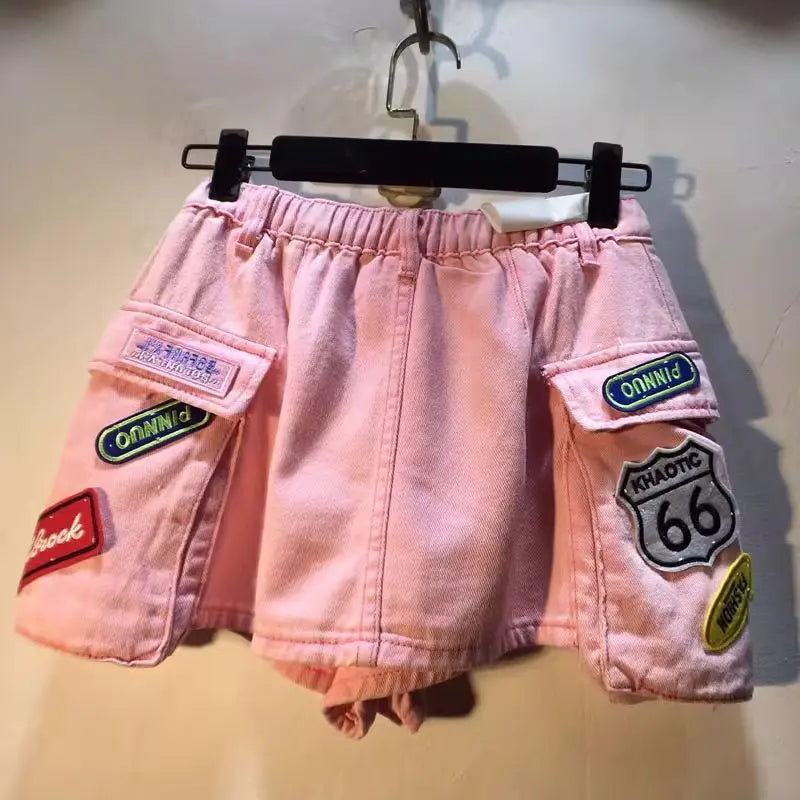 2026 Summer New Embroidery Letter High Waist Cargo Pocket Denim Shorts Women