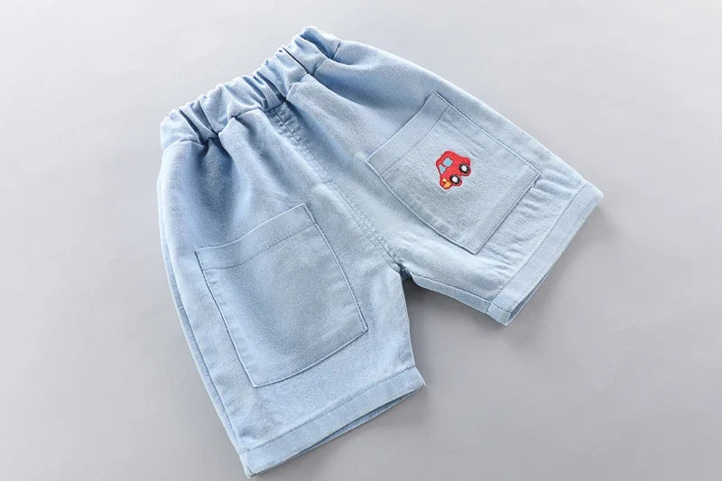 High-Quality Baby Boys Polo Shirt + Handsome Denim Shorts 2-Piece Set Children's Girls Clothing Summer