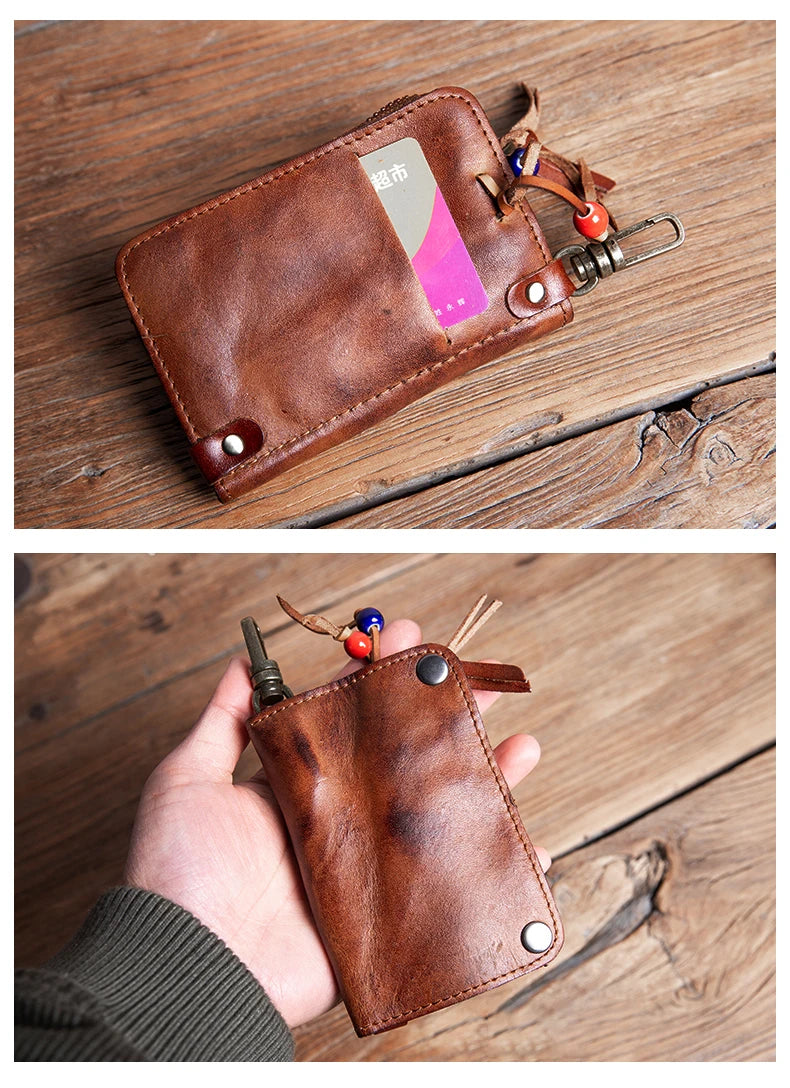GURO High Quality Genuine Leather Key Bag Men Women Waist Hanging Car Key Case Organizer Multifunctional Card Holder Coin Purse