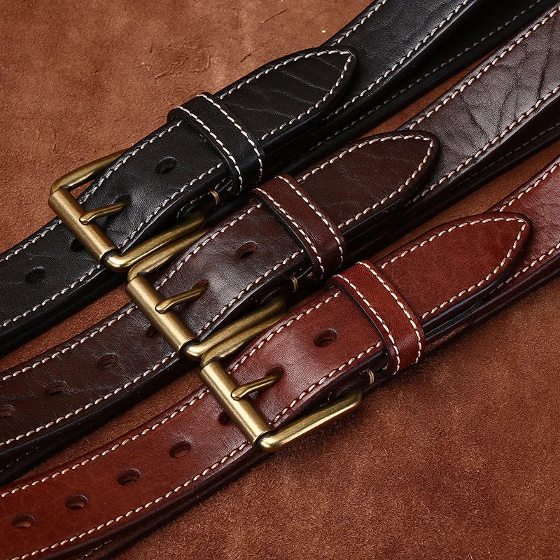 3.8CM Men High Quality Genuine Leather Belt Luxury Designer Brass Pin Buckle Belts Pure Thick Cowskin Strap Male Jeans for Man
