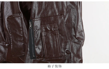 Autumn Winter Cool Handsome Oversized Brown Thickened Warm Leather Jacket Men with Hood Fake 2 Piece European Clothes