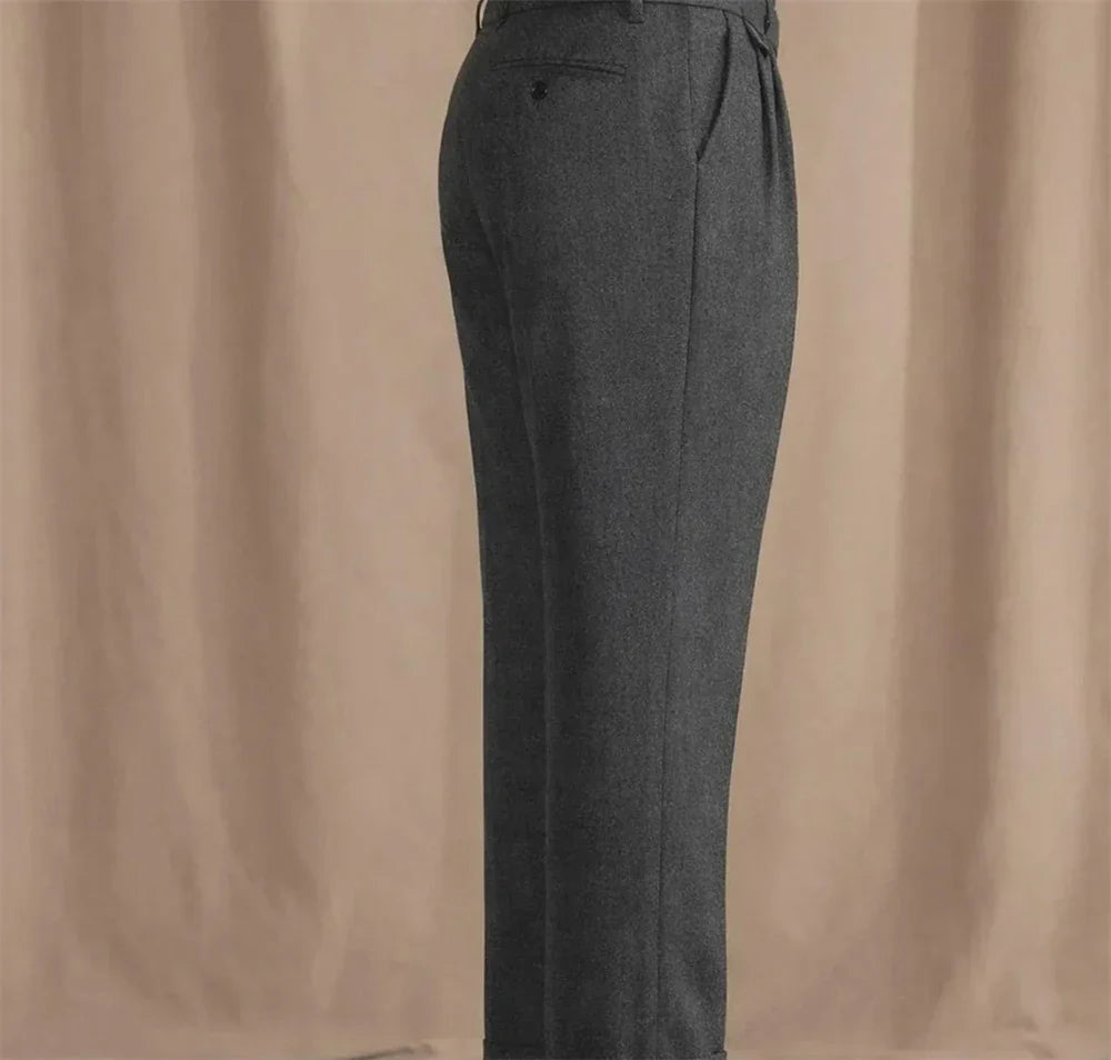 Elegant Men’s Herringbone Suit Pants Vintage British Style Casual  Trousers Tailored Formal Pants