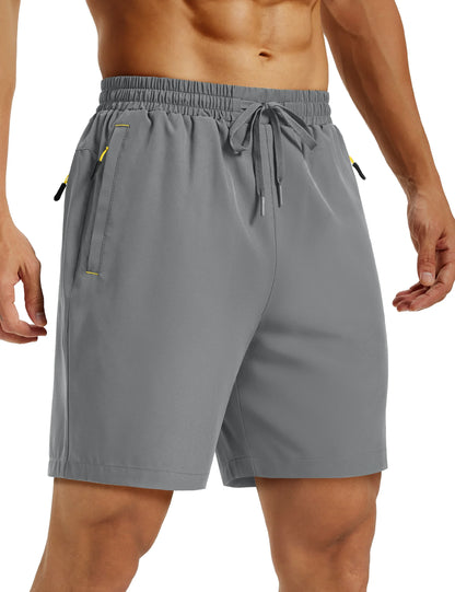 Mens Hiking Shorts Summer 7" Quick Dry Lightweight 3 Zipper Pockets Workout Gym Fitness Athletic Running Shorts Male