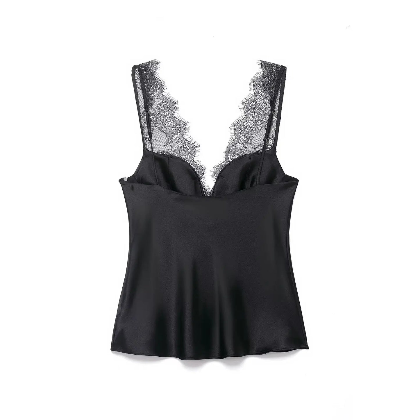 Elegant Women Lace Splice Sexy Satin Sling Tops 2026 Spring Summer Fashion Female V-Neck Backless Slimming Underwear Vest