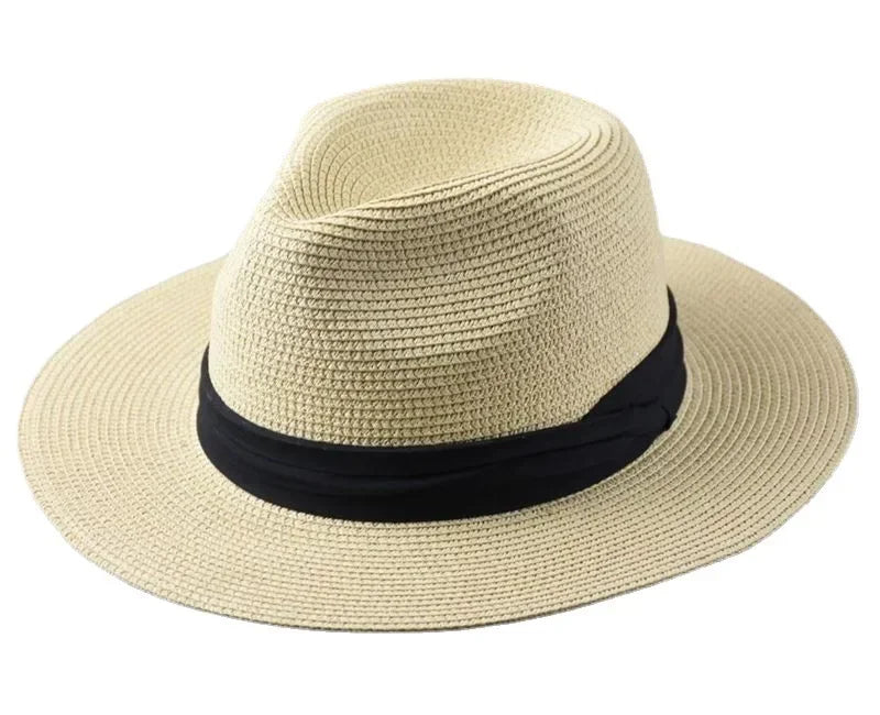 Unisex Panama Straw Hat Wide Brim Summer Beach Sun Protection Fedora Style - Sizes 55-57/58-60/61-64cm (Large/Plus)"