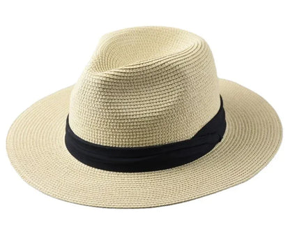 Unisex Panama Straw Hat Wide Brim Summer Beach Sun Protection Fedora Style - Sizes 55-57/58-60/61-64cm (Large/Plus)"