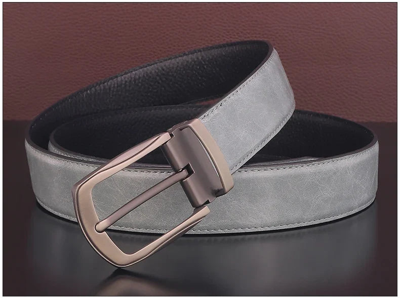 High quality pin buckle genuine leather fashion designers belts men casual luxury gray Cowskin young men ceinture homme B584