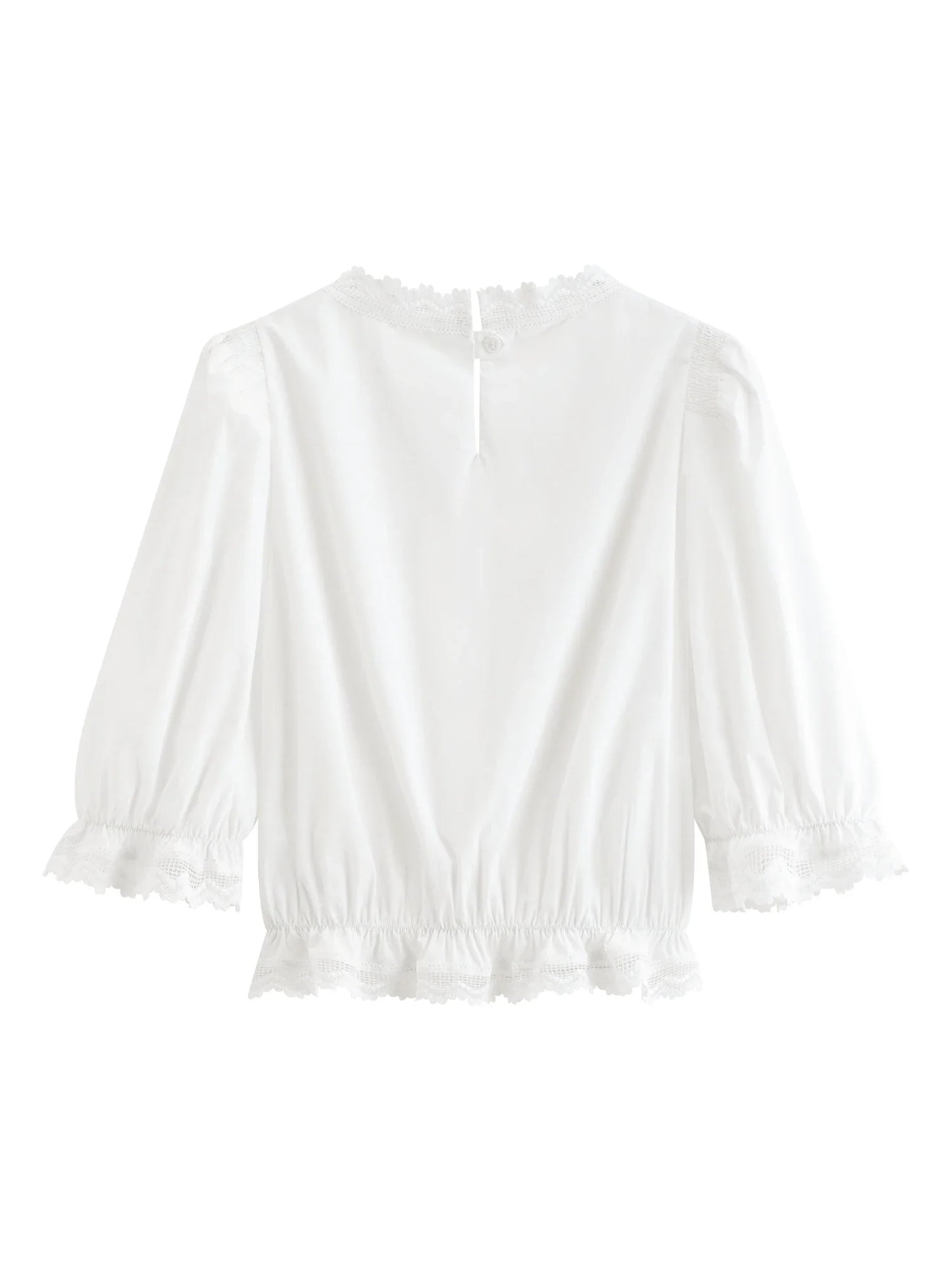 French Retro Puff Short Sleeve Round Neck Blouse for Women Summer Elegant Ins Chic Cropped Tops Cotton White