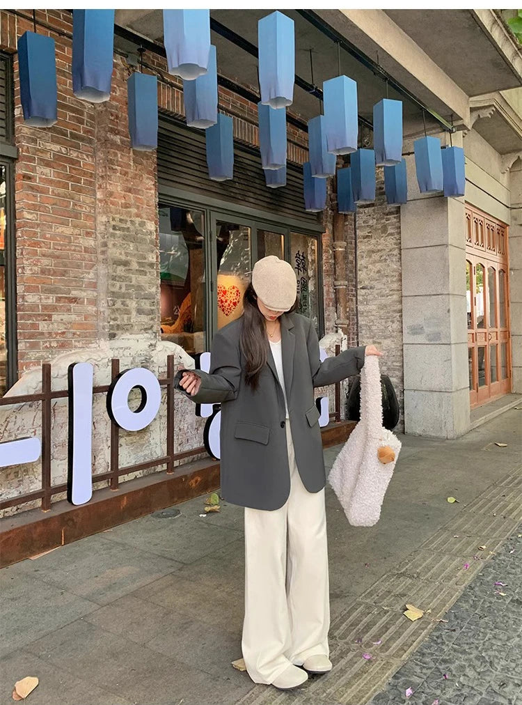 Suit Jaet Women's Small Size Spring Autumn New Loose Sle Ele Street Sle Faionable Long Sve Polyester
