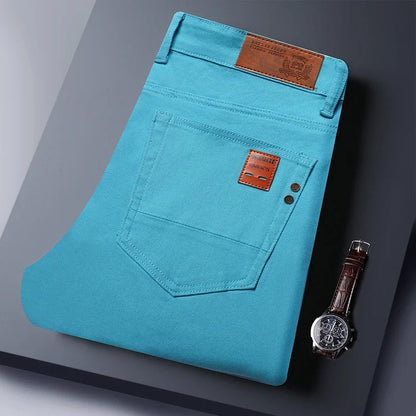 Slim Elastic Jeans Men's Colorful Fashion Korean Pants Spring Autumn Soft Comfortable Casual Straight Denim Trousers Streetwear