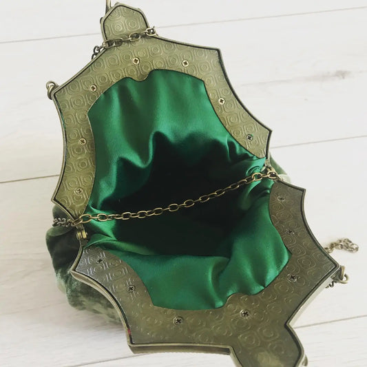 Lost In Vintage Velvet Fabric Soild Purse Metal Frame Kiss Lock Evening Clutch Nickel Farmyard Accessory for Evening Wear Party