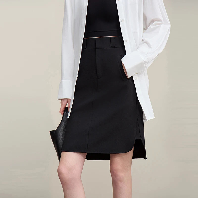 Mid Skirt 2026 Summer New Casual Workwear Style A-Line Skirt Women's solid Versatile Side Slit Women's clothing 12642098
