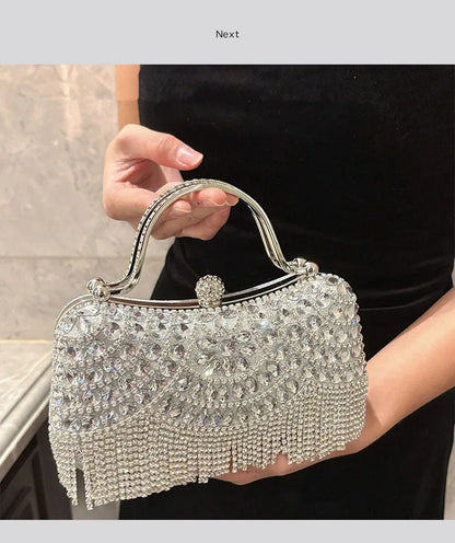 Diamond Evening Clutch Bag Golden Tassel Handbag Boutique Novelty Metallic Rhinestone Purses And Handbags Bridal Wedding Party
