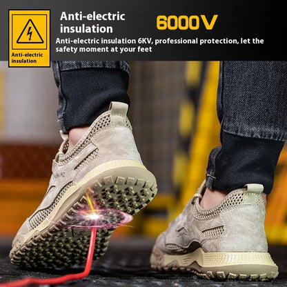 anti-puncture summer safety shoes light breathable work shoes with plastic toe 6kv Insulation work boots safety man sneakers