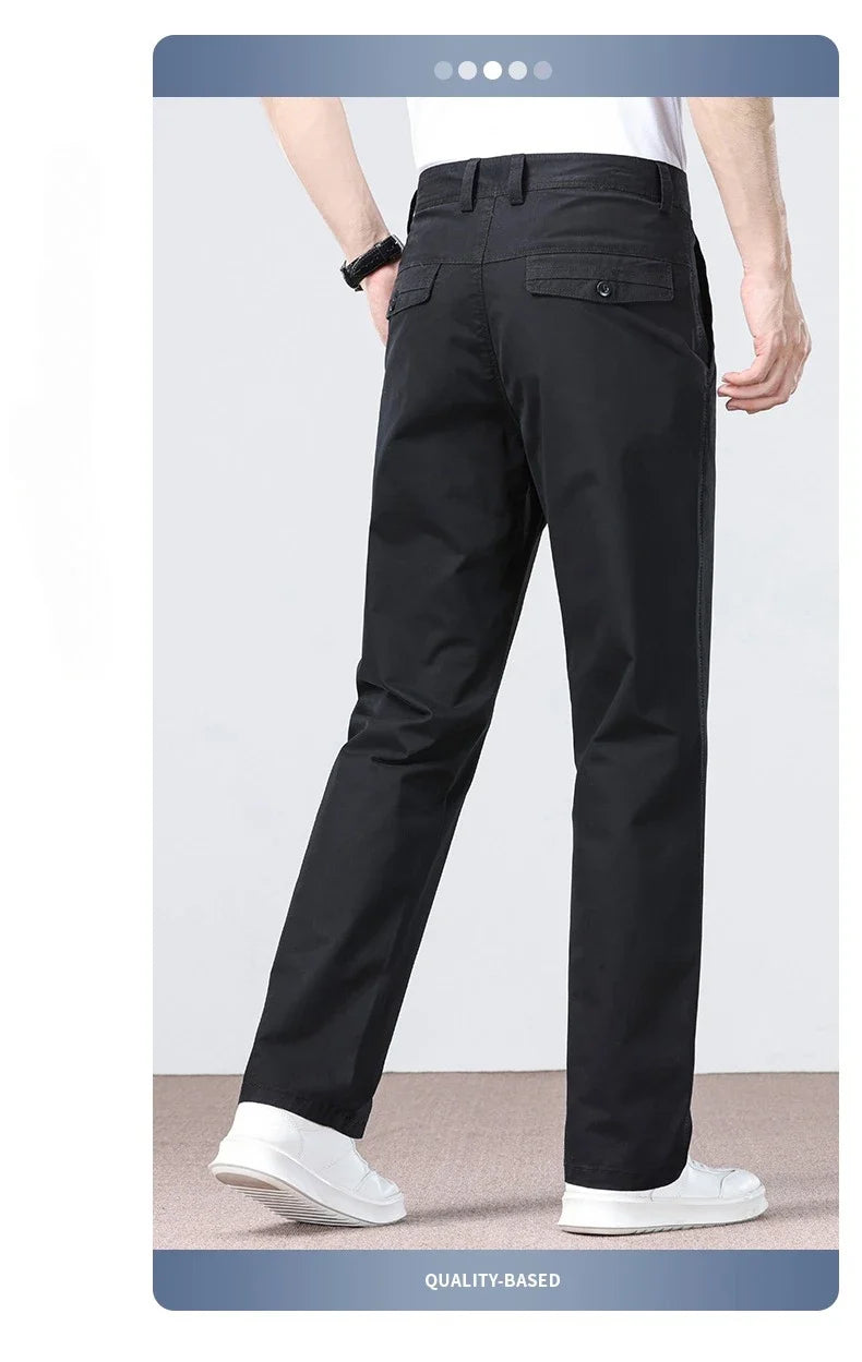 100% Cotton Straight Casual Pants Men's New Cargo Pocket Fashion Brand Comfortable High Quality Business Male Pants