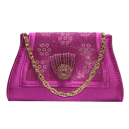 2024 Italian Design Girly Style Golden Color Wedding Shoes And Bag Full Diamond Decoration Metal Closure Bags