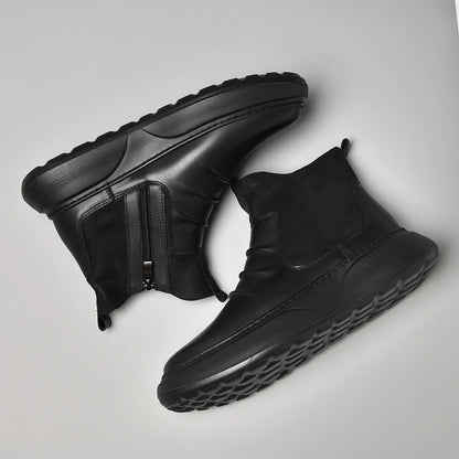 Luxury Brand Male Slip on Chelsea Boots Genuine Leather Mens Warm Winter Shoes High Quality Ankle Boots Men Handmade Snow Boots