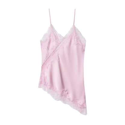 Sexy Women Asymmetrical Lace Slip Tops Summer Female Backless Sleeveless Off Shoulder Underwear Tanks Elegant Beach Camisole
