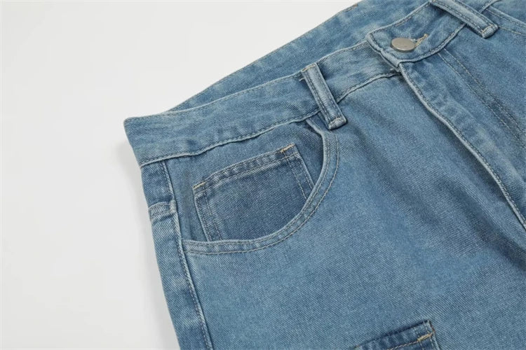 Y2K Cargo Jeans Women's Baggy Wide Leg Multi-Pocket Fashion Denim Pants Harajuku Streetwear Female Vintage Loose Casual Pants