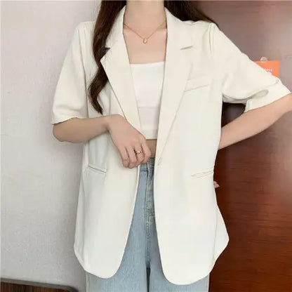 Loose Casual Thin Short Sleeve Women's Suit Jacket Summer New Style Korean Version Fashionable All-Match Lightweight Polyeste...