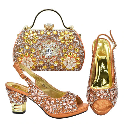 Italian Shoes and Bags Matching Set with Rhinestone Plus Size Shoes Luxury Italian Shoe and Bag Set 2026 Wedding Shoes Bride