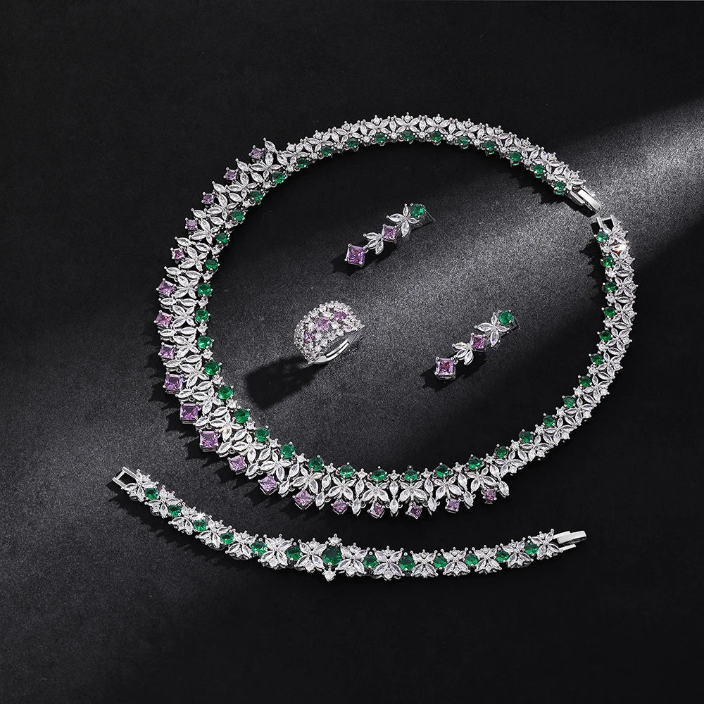 2025 New 4-piece Ring Cubic Zirconia Bridal Wedding Jewelry Set, Dubai Nigeria Crystal Wedding Jewelry Set