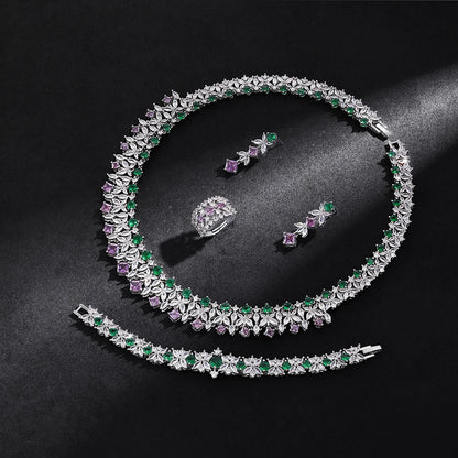 2025 New 4-piece Ring Cubic Zirconia Bridal Wedding Jewelry Set, Dubai Nigeria Crystal Wedding Jewelry Set