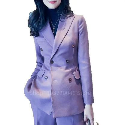 Women Light Purple  2 Piece Tuxedo Suit Blazer Pants with Peak Lapel Slim Fit Formal Party Business Office Outfit Female Clothes