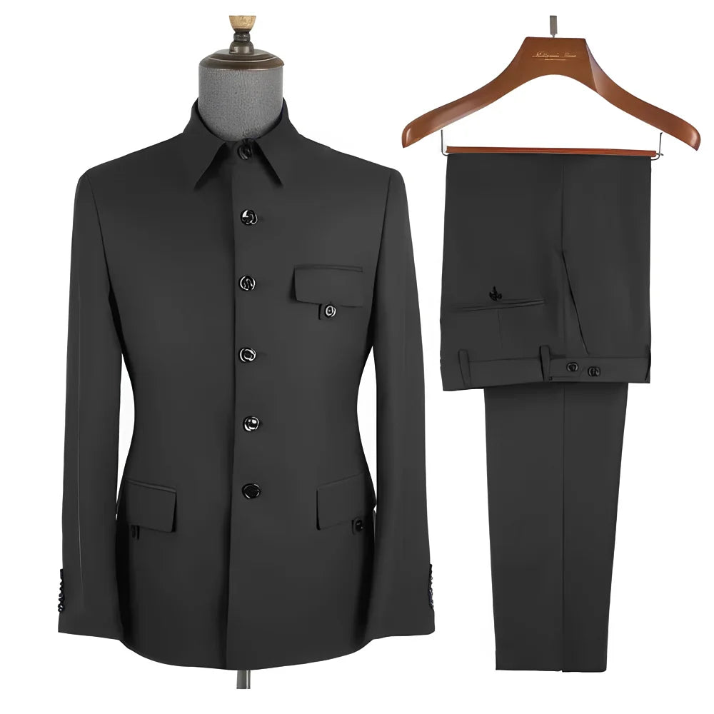Royal Blue Formal Men's Suit 2 Piece Set Stand Collar Blazer Pants Slim Fit Wedding Groom Tuxedo Party Dress