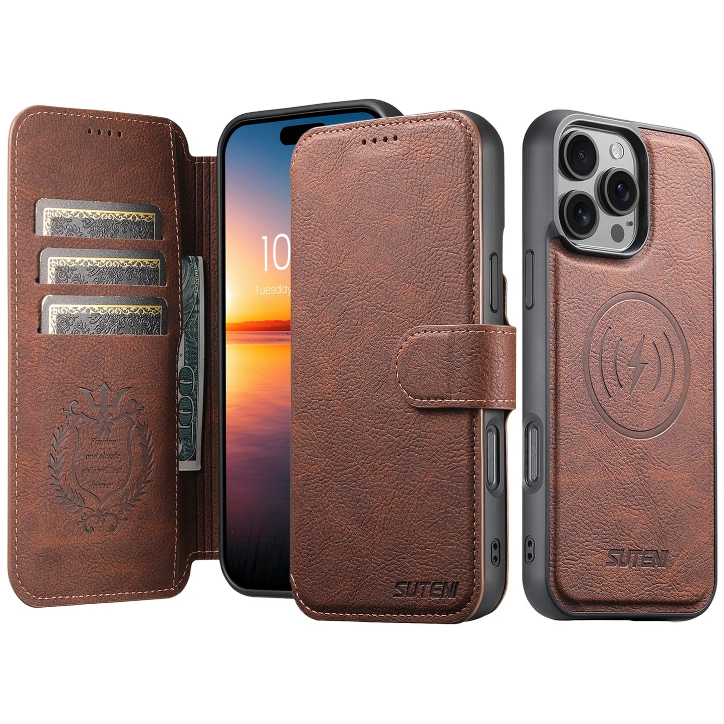 Faux Leather Wireless Charging Card Holder Stand Wallet Magnetic Flip Cover Phone Case For iPhone 17 Pro Max 16 Plus 15 14 13