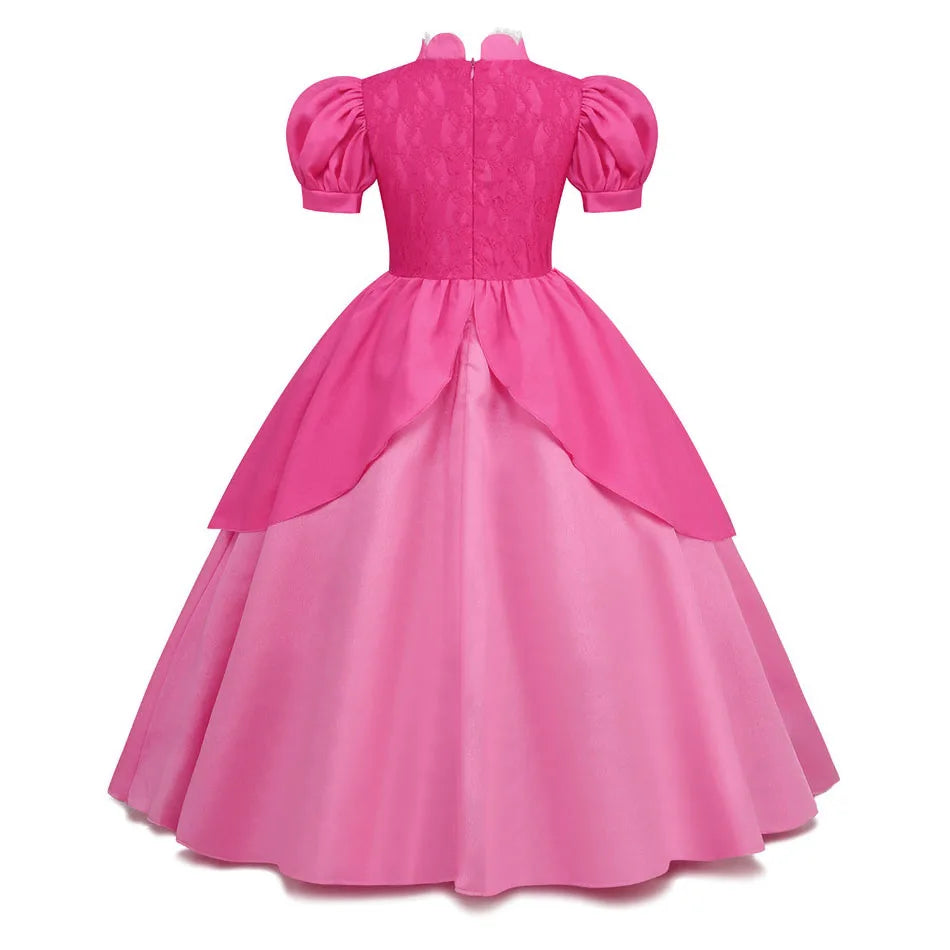 Cosplay Peach Costume for Girl Summer Bubble Sleeve Princess Elegant Dress Kids Halloween Christmas Party Dress Children Clothes