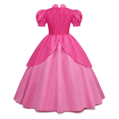 Cosplay Peach Costume for Girl Summer Bubble Sleeve Princess Elegant Dress Kids Halloween Christmas Party Dress Children Clothes