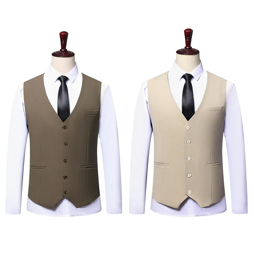 Plus Size Mens Vest Checkered Elastic Single Breasted Waistcoat For Host Groom Groomsmen Coffee Khaki l Suit Vest for Men 9XL