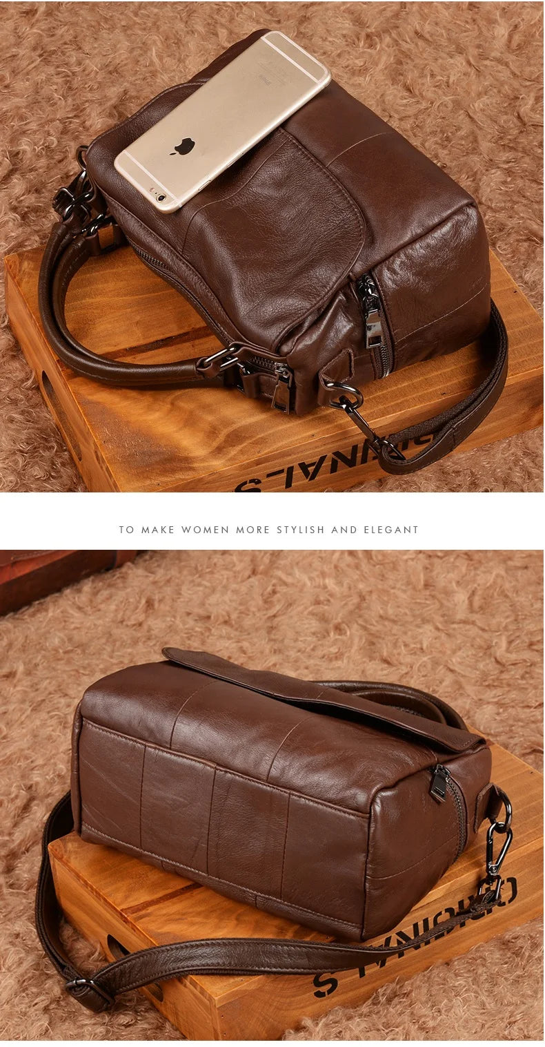Women Natural Leather Handbags Female Bag High Quality Solid Color Zipper Shoulder Crossbody Bag Cowhide Tote Top-Handle Bags