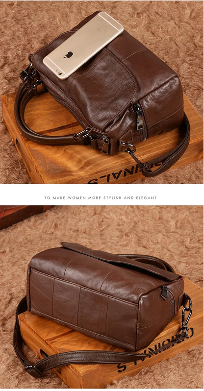Women Natural Leather Handbags Female Bag High Quality Solid Color Zipper Shoulder Crossbody Bag Cowhide Tote Top-Handle Bags